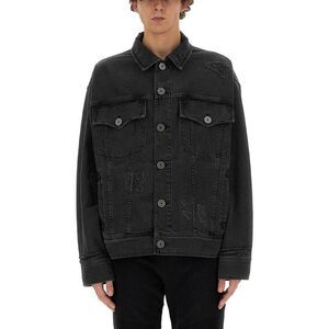 BALMAIN Distressed Denim Trucker Jacket Men BLACK Outerwear